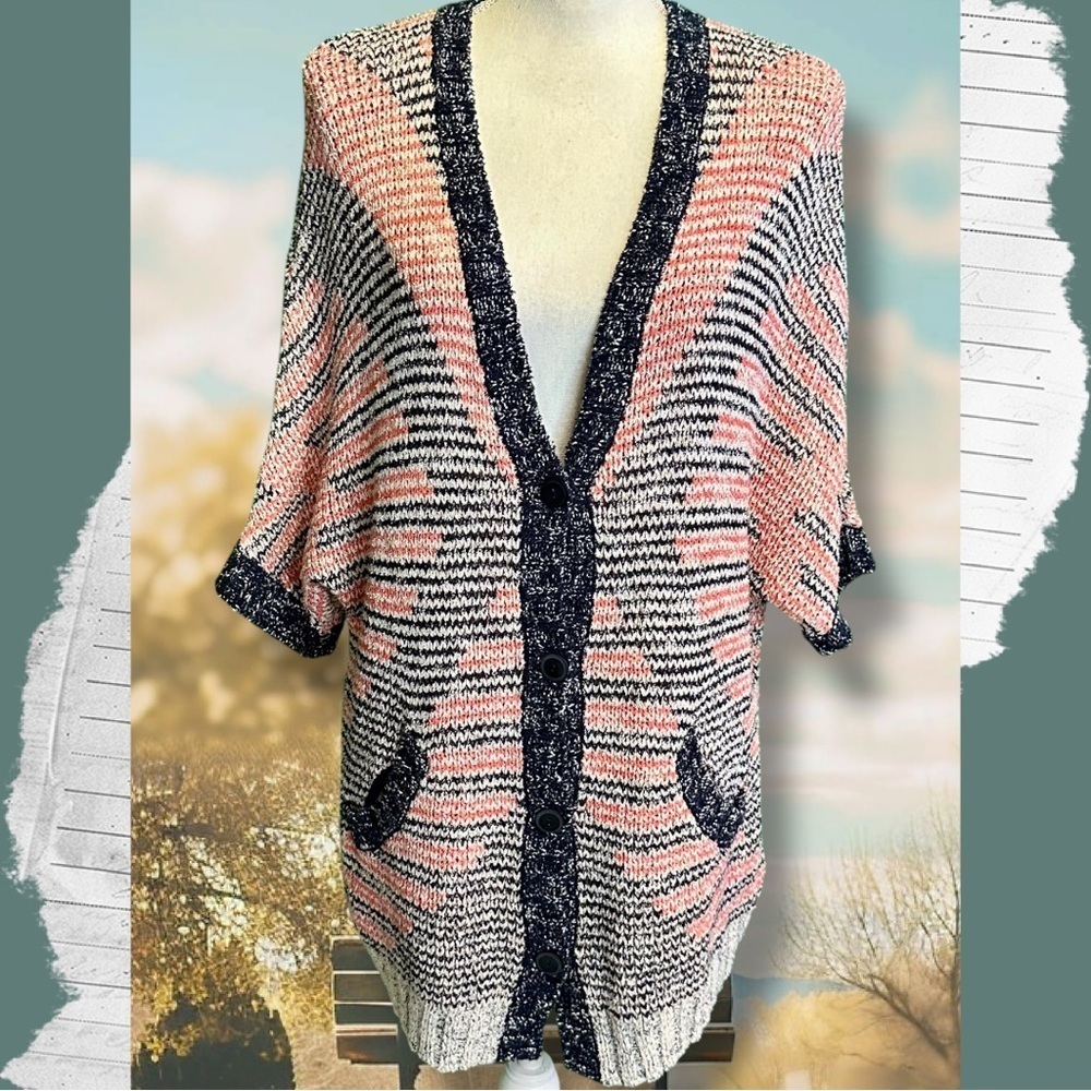 Anthropologie Moth Orange & Blue ‘Carrefour Jacquard Cardigan’ Size Small